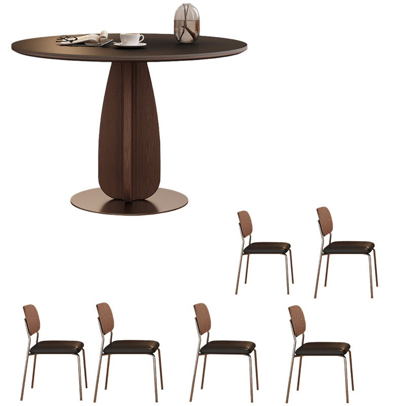 Table ronde en bois massif, pierre noire, H 29,5 po x l 47,2 po x P 47,2 po
