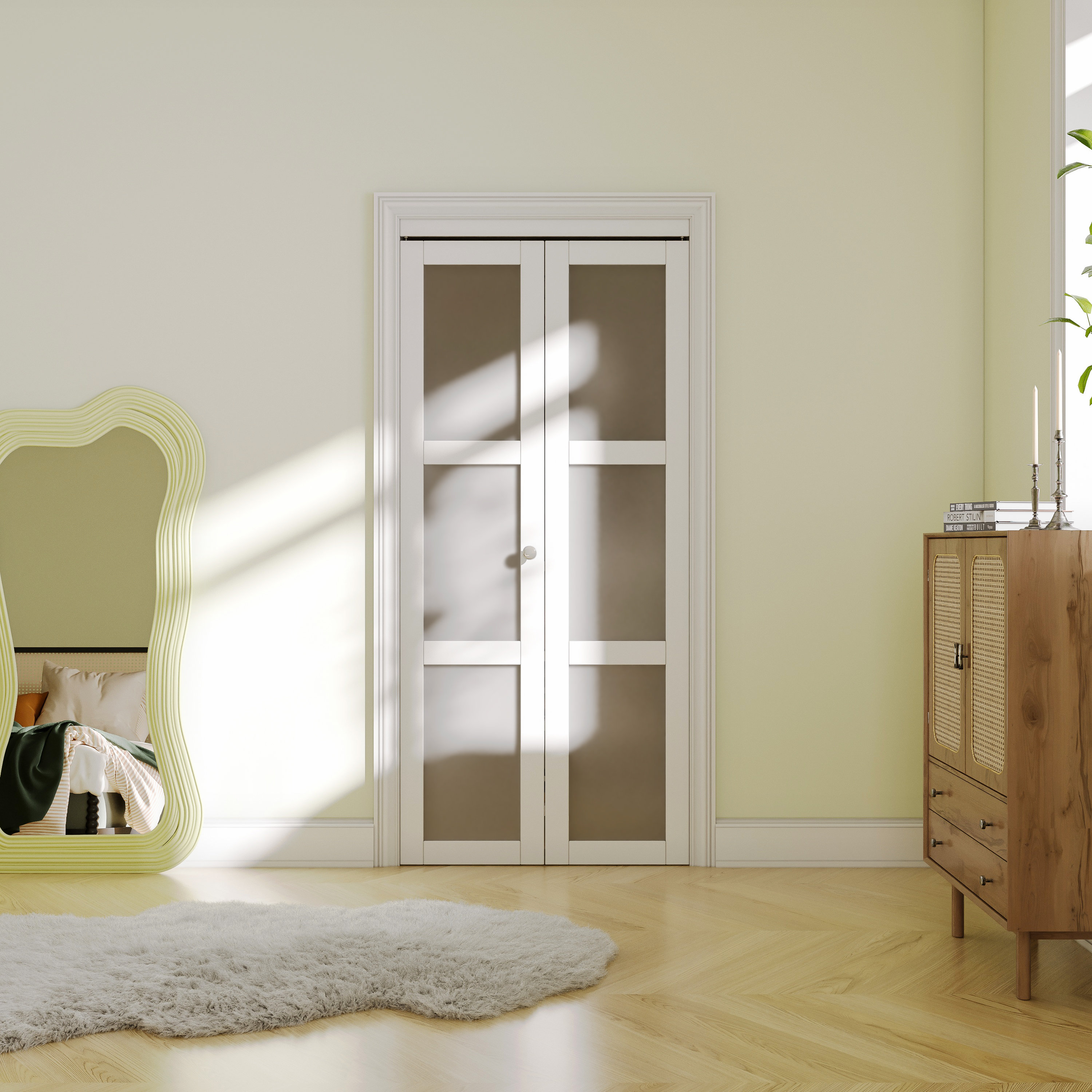 Euro 1-Lite Glass Bi-Fold Door Renin Finish: Off White, Size: 24 x 80.625