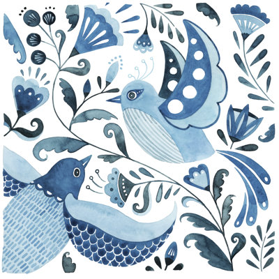 Blue Bird Folk II 1 Piece Wrapped Canvas Painting