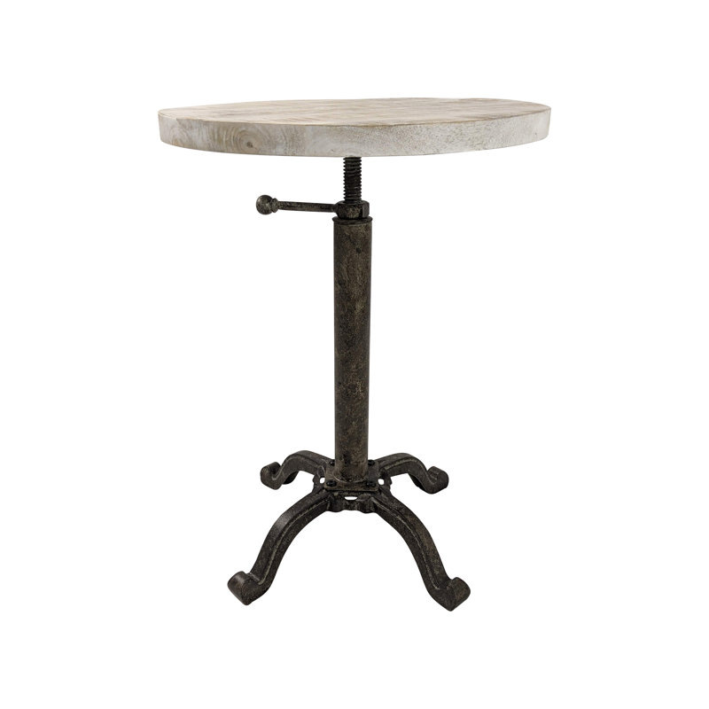 Elegant Beige 18" Adjustable Height Side Table with Ornate Metal Base, Natural Driftwood