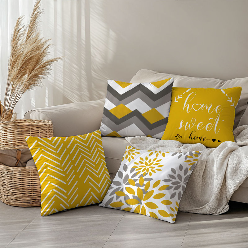 4 Pcs Yellow Simple Geometric Pattern Decorative Pillow Covers