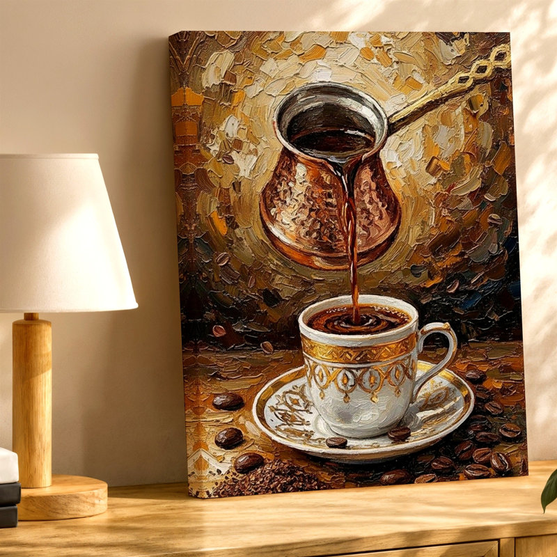 Café, tasse de soucoupe turque, haricots, impression d'art mural sur toile, décor de cuisine, décoration murale galerie, œuvre d'art élégante, pour canapé-lit, couloir, entrée, loft