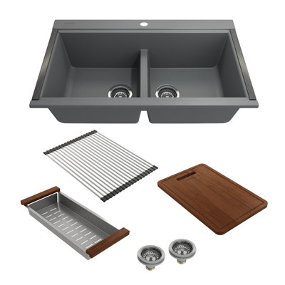 Baveno Lux 33'' L Double Basin Kitchen Sink