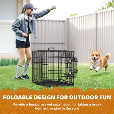 Foldable Metal Wire Dog Cage with Divider