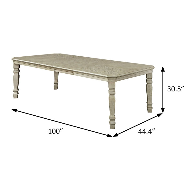 Table de salle à manger l 100 po, blanc antique / ivoire