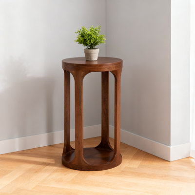 Modern Slatted Wood Round Accent Table | Solid Mango Wood Construction | Versatile Pedestal Design For Living Room, Bedroom, Or Entryway