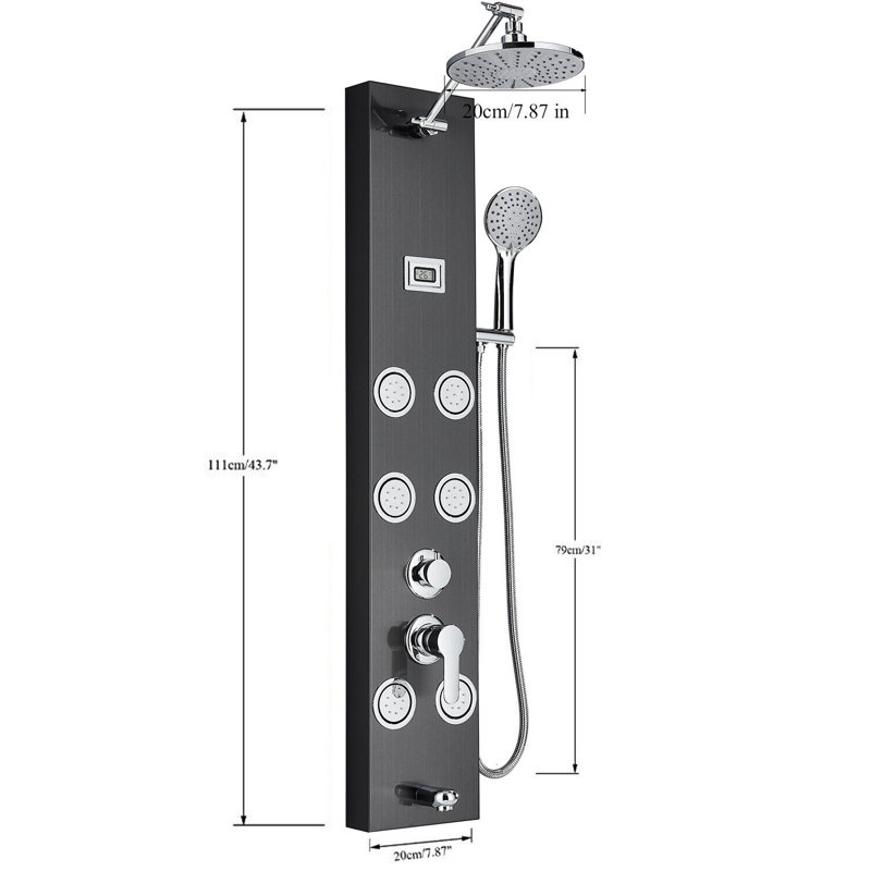 44.48'' Shower Panel with Adjustable Shower Head, Matte Black