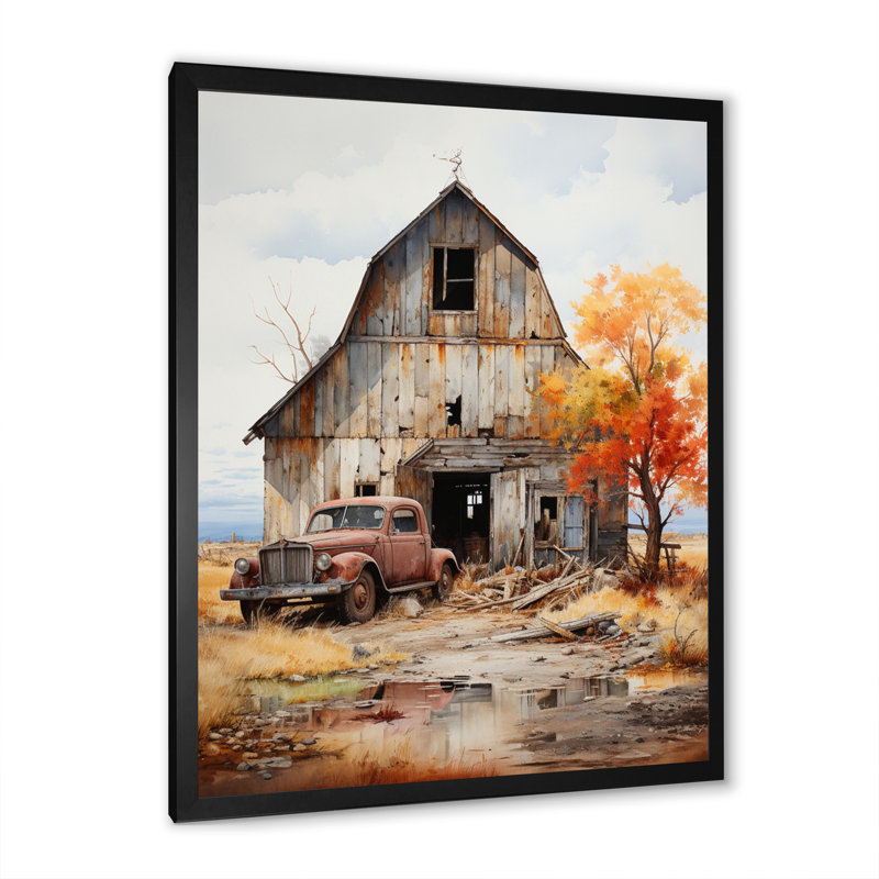 Aswini Barns Rustic Charm IX - Art mural de grange pour le salon, Cadre simple noir, H 44 po x l 34 po x P 1,5 po