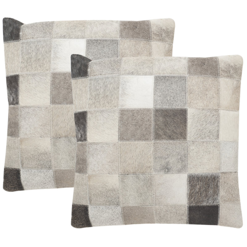 Checkered Leather/Suede Reversible Throw Pillow, 18" x 18"