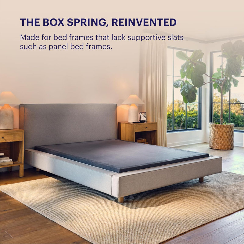 Purple 5"Low Profile Modern  Metal Flat Mattress Foundation Platform Bed Base with Steel Frame, 14 Slats & Zip-On Cover, Heavy-Duty Support