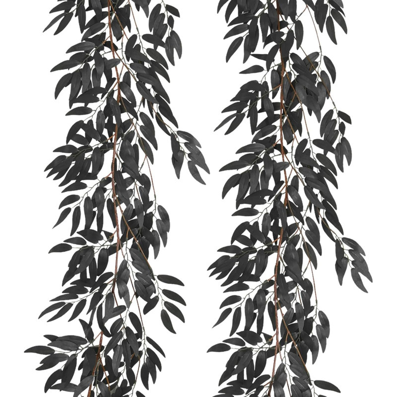 2Pcs Artificial Silk Willow Leaf Vine 5.6Ft Black Halloween Garland | Thanksgiving Festival Party Decor,No Maintenance,Durable and Realistic,Lightweight Design,Ideal for Home Hotel Office