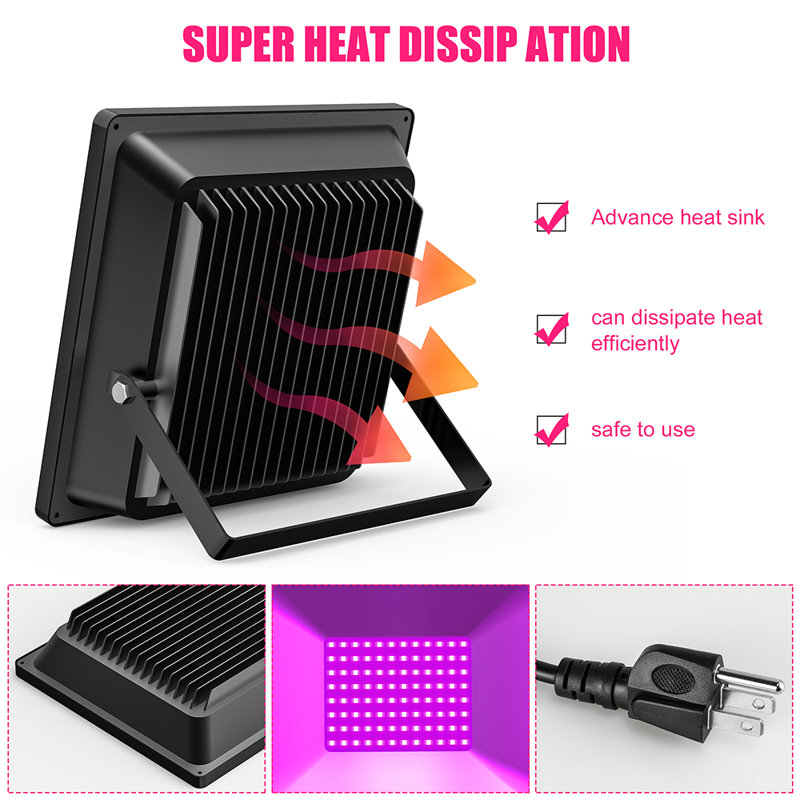 Lumière UV à DEL noire avec lumière de 150 W avec cordon de 10 pi et prise USB, projecteur ultraviolet avec ruban lumineux pour scène de Halloween, soirée disco