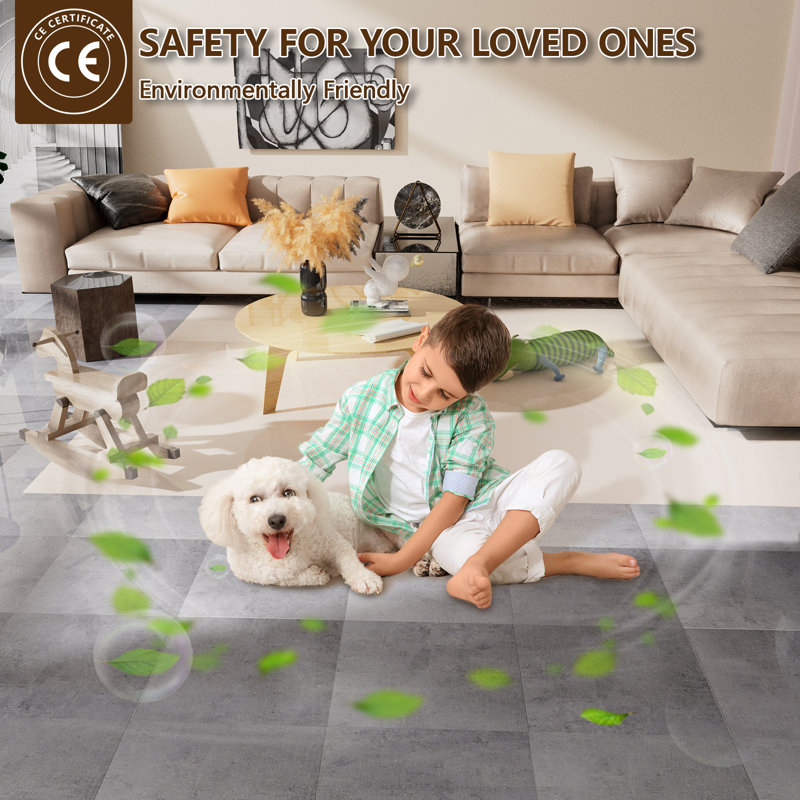 FLYFISH 12" x 12" Peel and Stick Floor Tiles, 1.2 mm Thick Vinyl Flooring, 10 Tiles, Dark Gray Crackle Marble