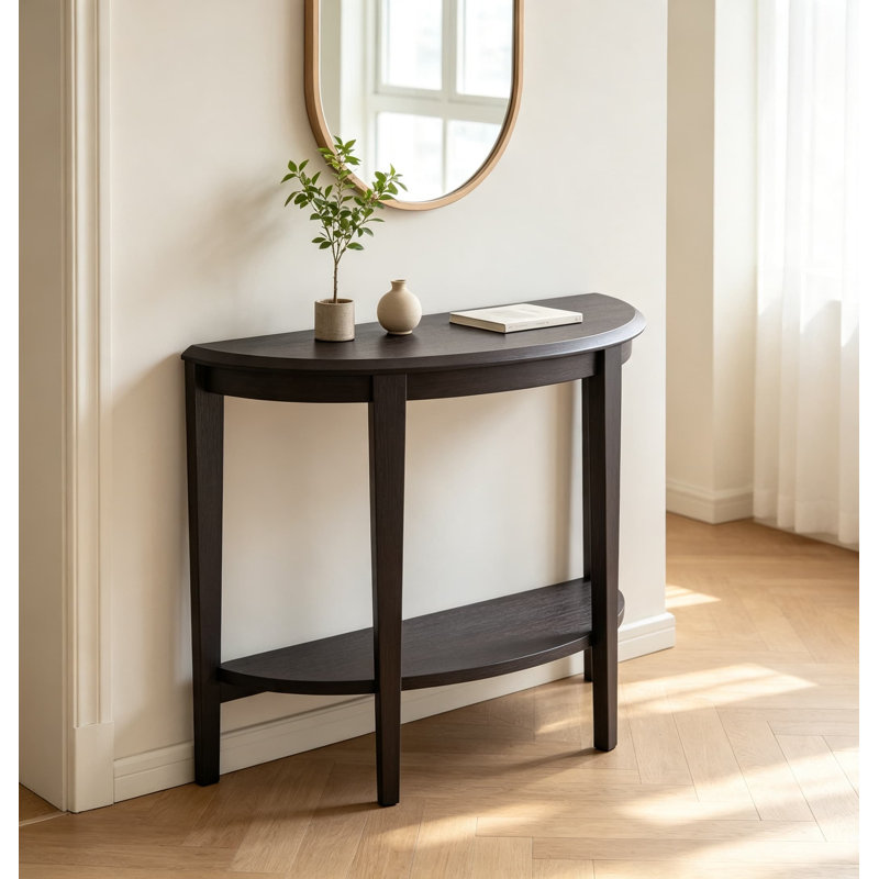 Console Payne Modern avec demi-lune et tablette de rangement, mobilier d'entrée de salon, couloir, entrée, petits espaces, cappuccino