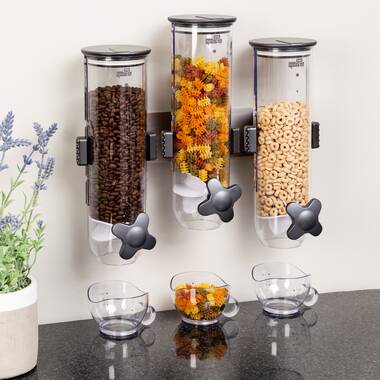 Zevro by Honey Can Do Wall Mount Triple Dry Food Dispenser, Clear, 13 oz