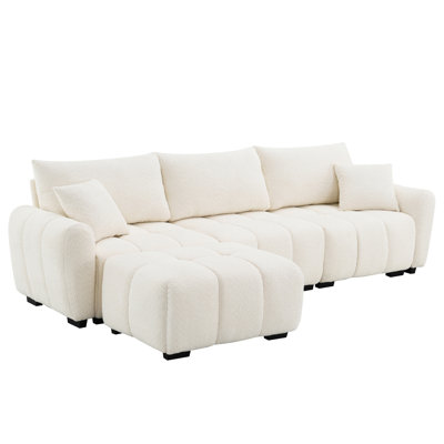 Harper L-Shaped Boucle Sectional Sofa with Movable Ottoman & Pillows