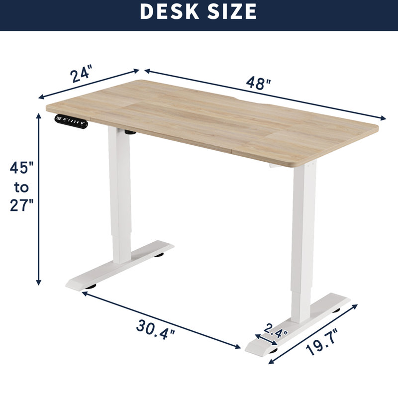 Bureau pour travailler debout en chêne 48 "24", réglable en hauteur avec fonction de collision et de charge rapide