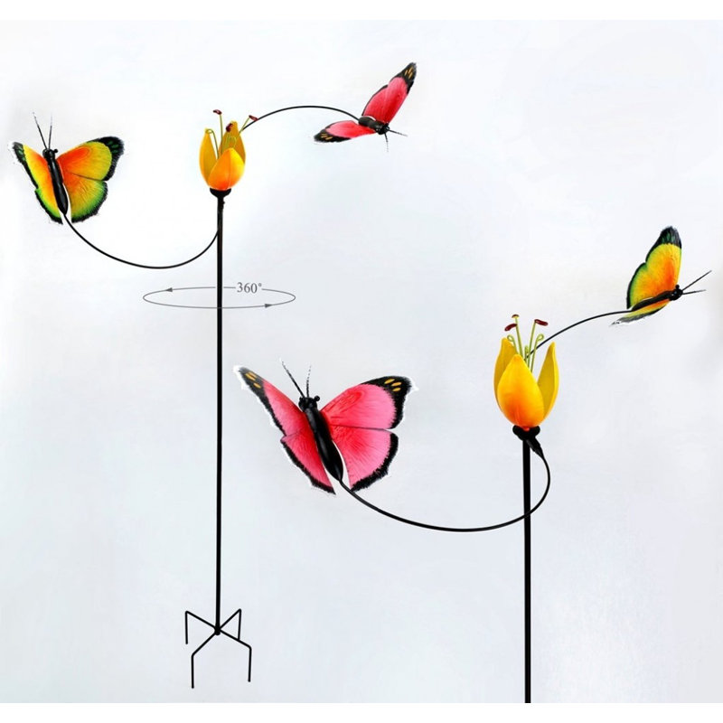 Piquet cinétique à papillons roses et jaunes