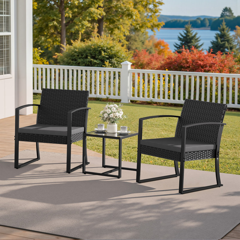 Ensemble de conversation d'extérieur pour 2 personnes avec table et coussins, Gris