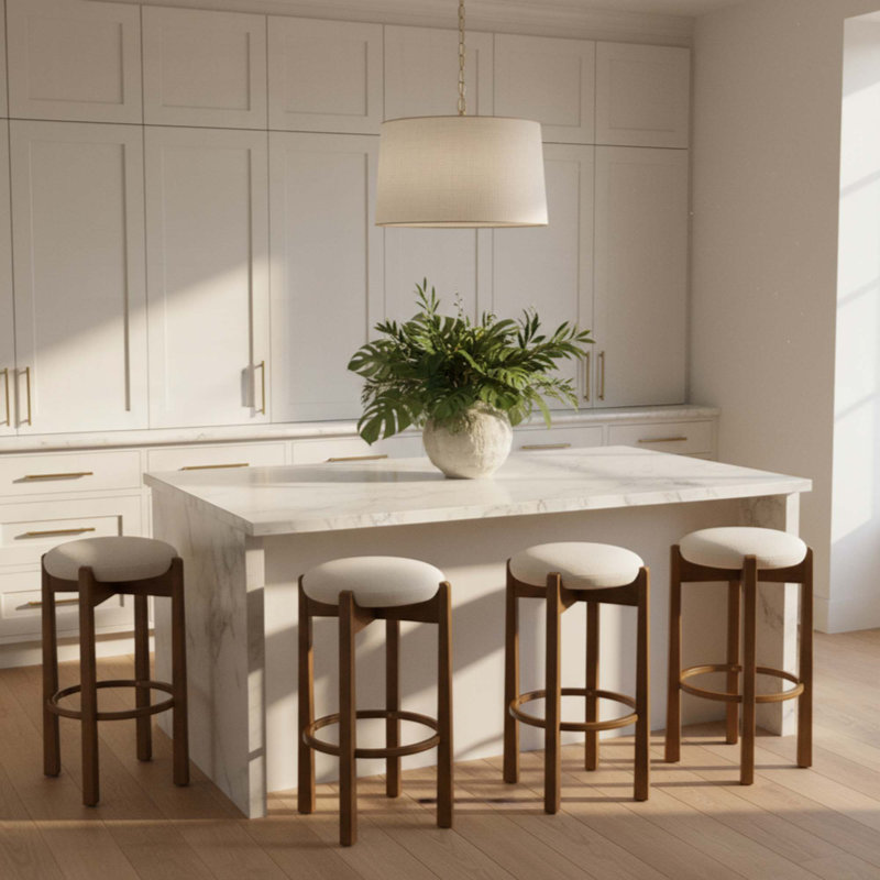 Ensemble de 4 tabourets de bar d'intérieur rembourrés en bois, durable et élégant, Noyer foncé