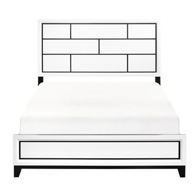Grand lit moderne blanc, meubles de chambre à coucher, bois, lit d'appoint avec style Black Line, structure en bois et
