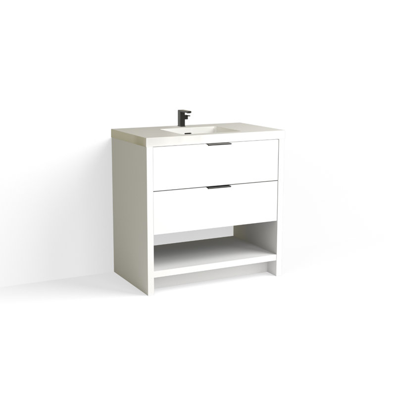 Vue 36" W Freestanding Single Bathroom Vanity, White Nanomatte, Matte Black, Glossy White/8" Widespread