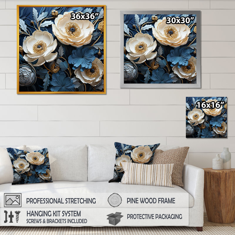 Bouquet de renoncules sur toile, Cadre simple noir, H 24 po x l 24 po x P 1 po