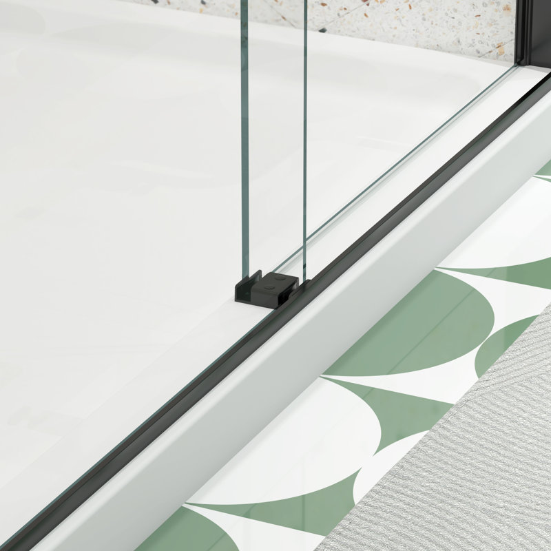 Porte de douche coulissante sans cadre avec verre trempé 5/16 po, finition noir mat dans un décor de salle de bain moderne