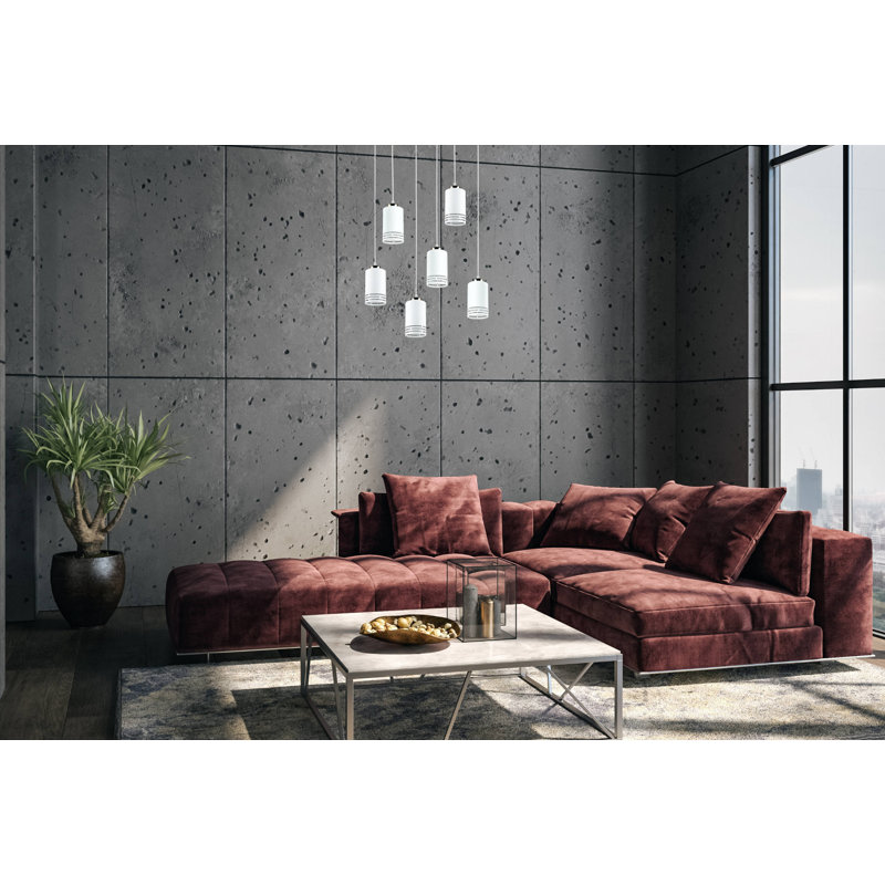 - Light Pendant, 6 Lights, White/Gold