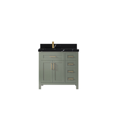 Cambridge 36 In. W X 22 In. D Left Offset Sink Bathroom Vanity In Evergreen With 2 In.