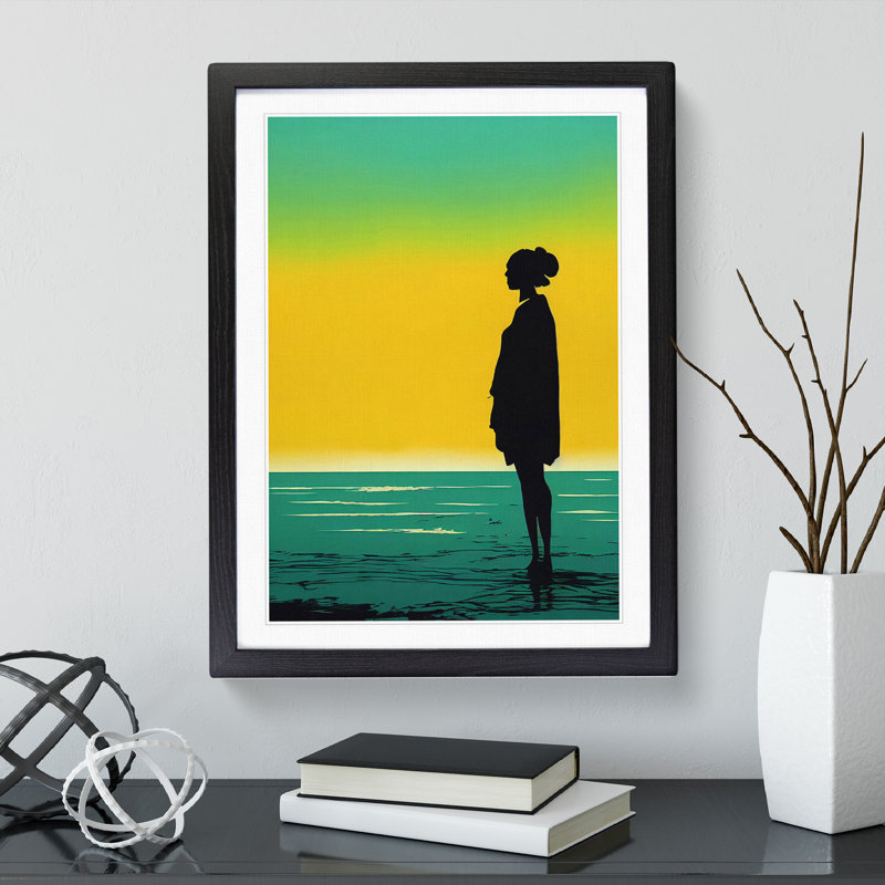 XV1022-5296X Woman Alone At Sunrise - Single Picture Frame Print, Black, 64cm H x 46cm W x 2cm D