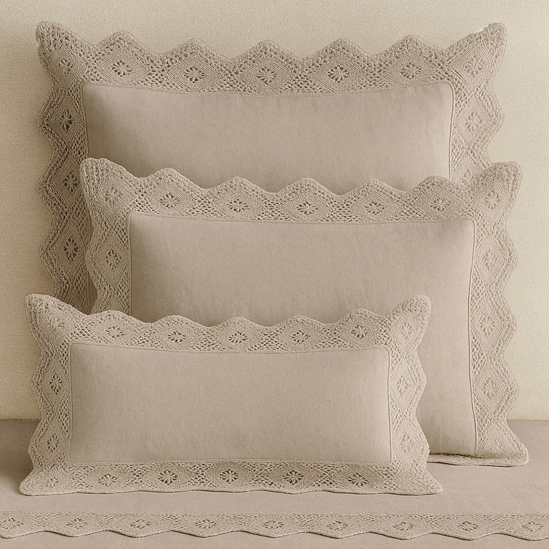 Ensemble de couvre-lit en coton naturel Elsie 6 pièces, Couvre-lit grand super + 5 pièces supplémentaire