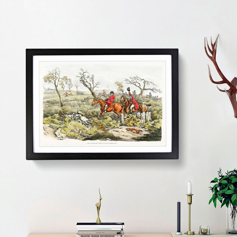 Fox Hunting by Henry Alken - Picture Frame Painting Print on MDF, Black Framed, 36cm H x 48cm W x 2cm D
