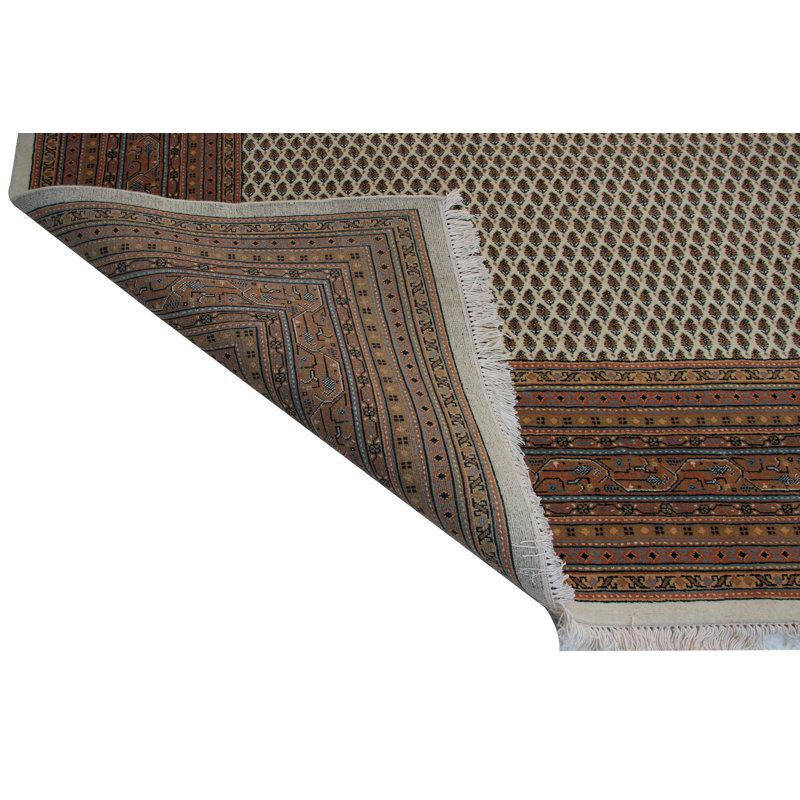 Hand-Knotted High-Quality Cream and Brown Area Rug, Rectangle 8'3" x 9'8"