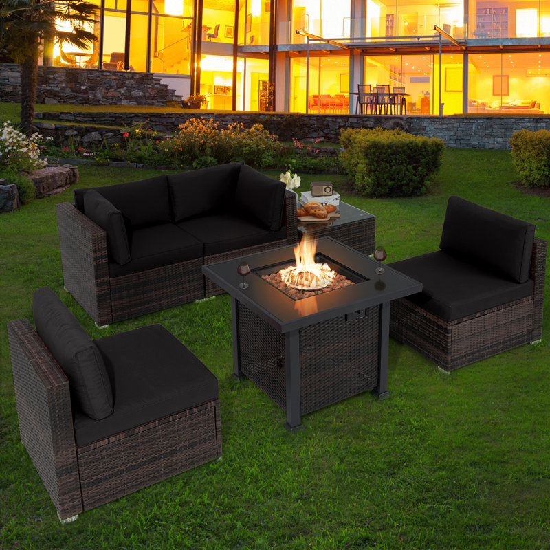 4 - Person Patio Conversation Set with Cushions, Black