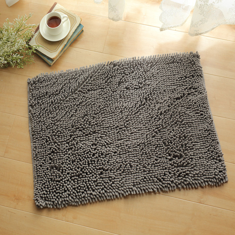 Yanira Chenille, Microfiber / Microsuede Bath Mat, 20" W x 30" L, Dark Gray