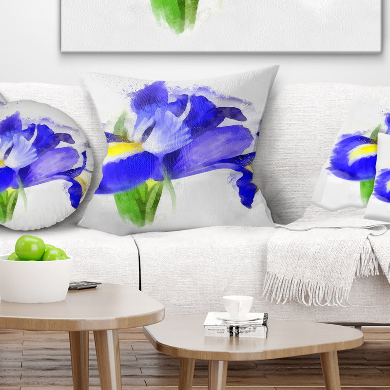 Bloomy Blue Watercolor Rose - coussin à imprimé floral, 16 po x 1 po, Coussin décoratif