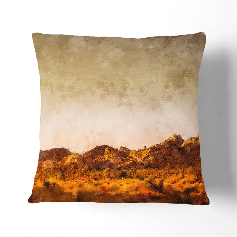Joshua Trees Painting Square Throw Cushion, 55cm H x 55cm W x 20cm D, White