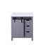 Meuble-lavabo gris foncé l 30 po x P 22 po, comptoir en marbre, bois massif, mécanisme de fermeture en douceur, surface à gratter et à teindre, armoire ouverte à trois tiroirs pour le rangement. L 21,96 po, jusqu'à rayures