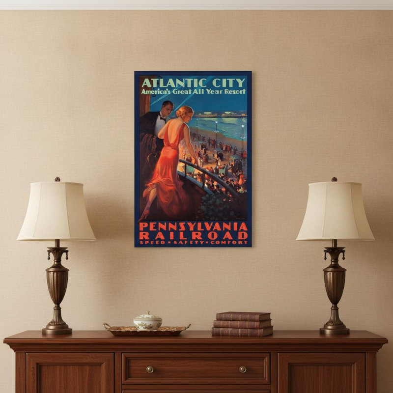 Art mural rétro sans cadre 1935 Atlantic City Travel, H 12 po x l 9 po x P 0,1 po