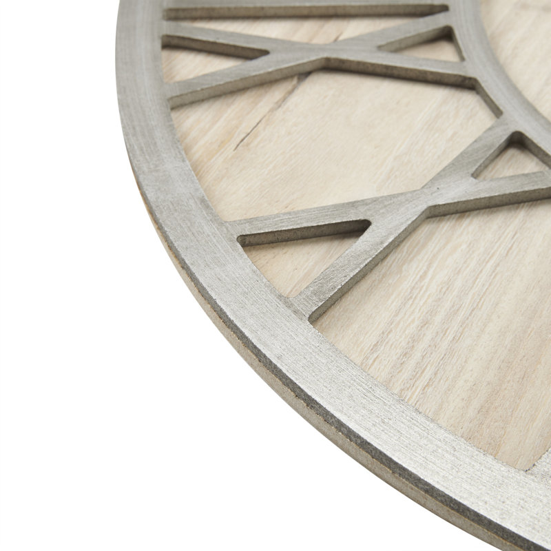 Lothair Oversized Dia. Round Wood Wall Clock, Natural/Gray