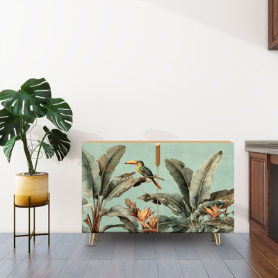 Sideboard Buffet Cabinet with Storage Immersive Botanical Jungle Wall Decor with 2 Doors for Living Room and Kitchen