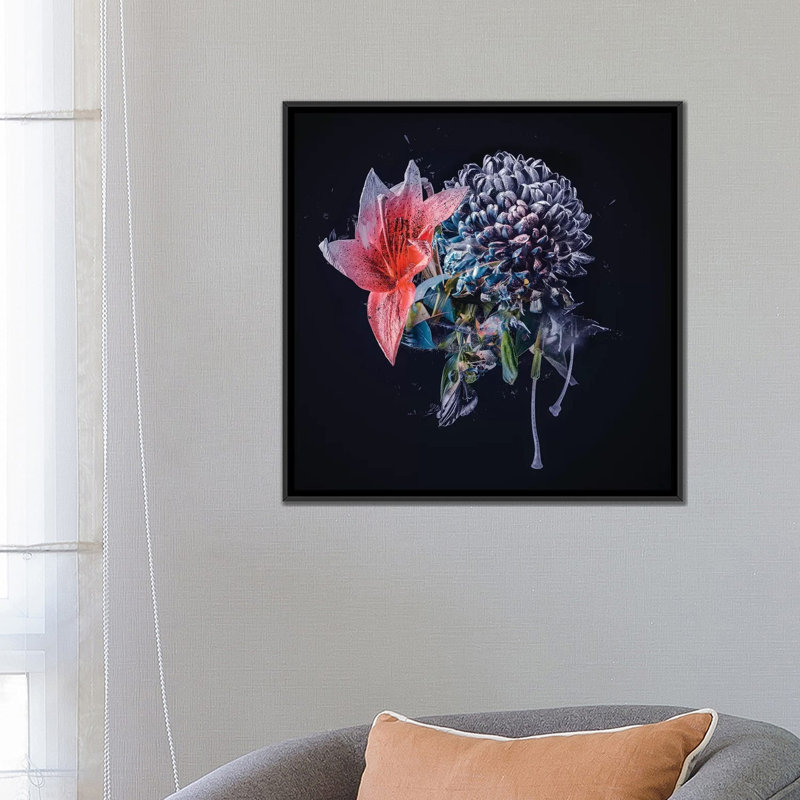 « bouquet vi », impression sur toile, H 18 po x l 18 po x P 1,5 po, Toile avec cadre noir, Pas de tapis