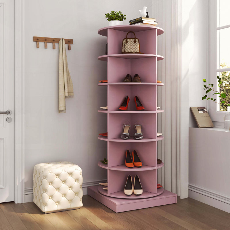 Pink 360 Rotating 6-Layer Shoe Cabinet, 56.14" H x 23.6" W x 23.6" D, Pink