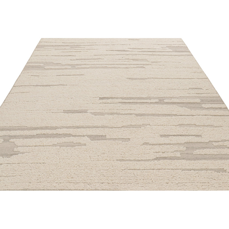Wool Abstract Area Rug in White, Rectangle 5' x 7'