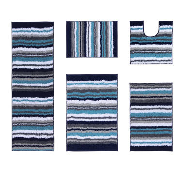 Griffie 100% Polyester Stripe Pattern Machine Washable Bathroom Rug Ebern Designs Color: Graphite, Size: 20 W x 32 L