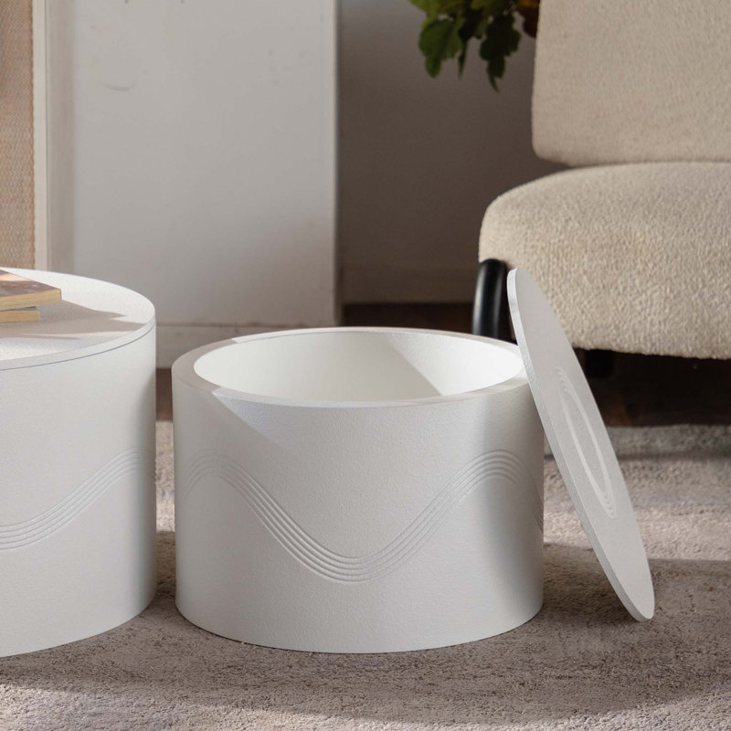 Ensemble de 2 tables basses rondes modernes en MDF avec rangement caché pour les petits espaces salon chambre