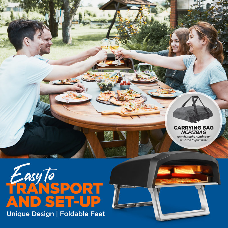 NutriChef Portable Black Gas Outdoor Pizza Oven with Stone