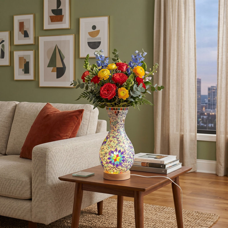 5.1" 3-Color Dimmable Glass Vase Table Lamp (No Flowers Included)