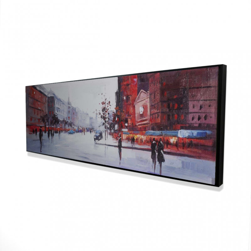 Scène de rue noire et rouge | Toile avec cadre gris | Décoration intérieure